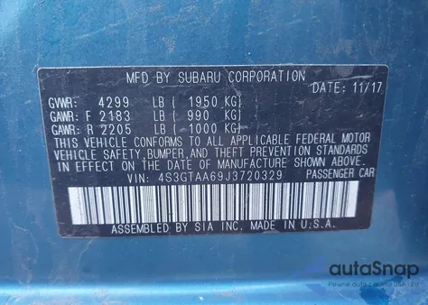 2018 Subaru Impreza 2.0I from USA, damaged, VIN 4S3GTAA69J3720329